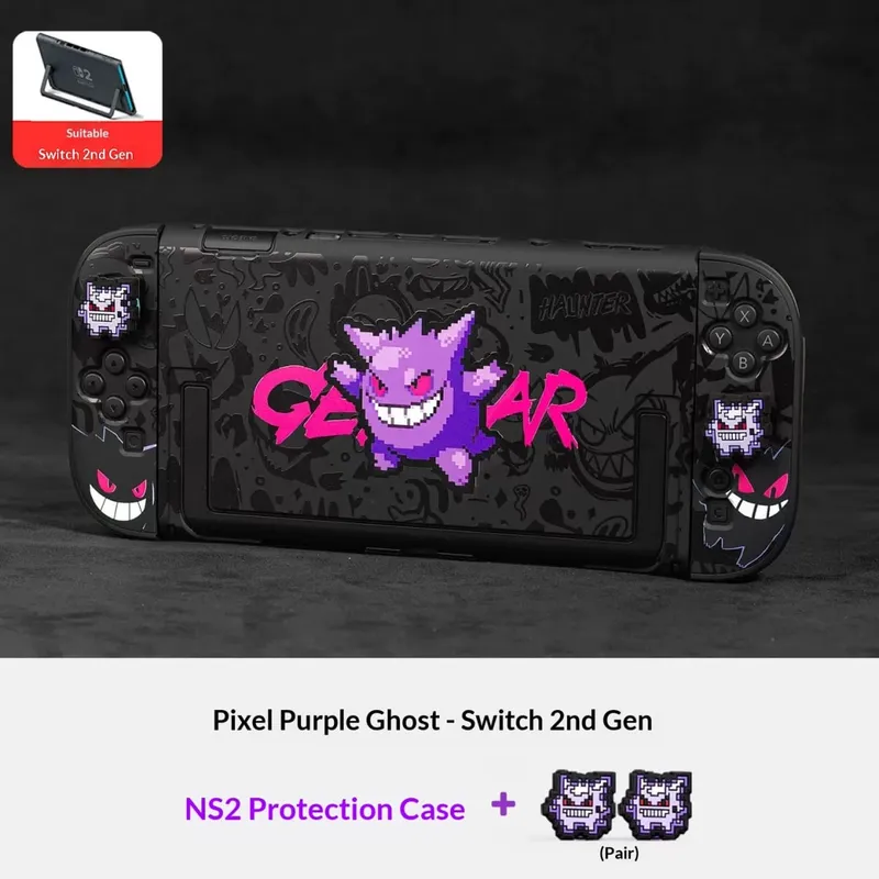 Anime Pokemon Gengar Holder Case For Nitendo Switch 2 Cartoon Removable Handle Holder Protective Cover Grip Cap Game Accessories