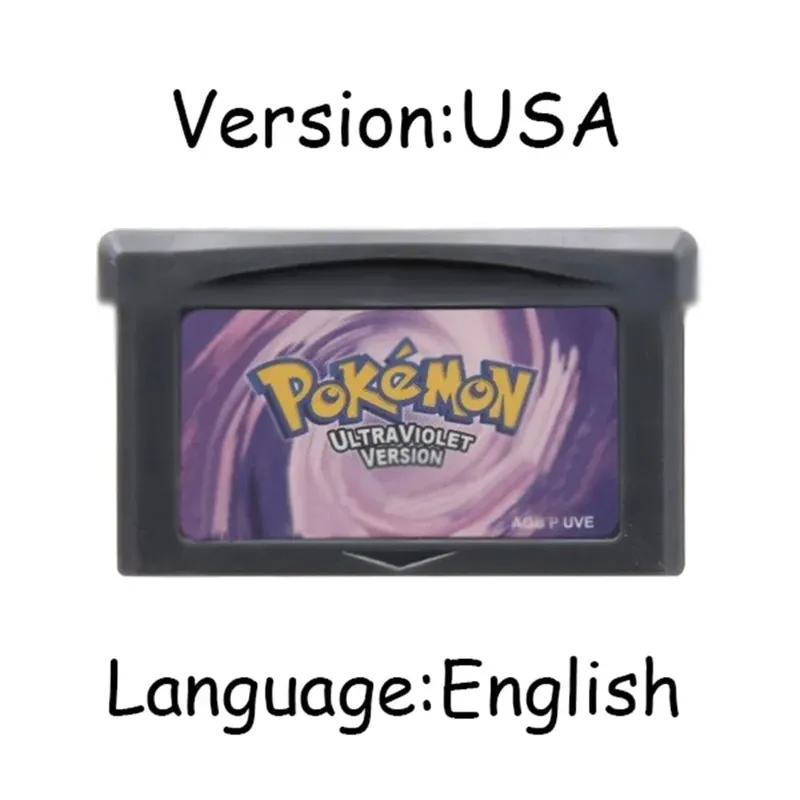 GBA Pokemon Game Cartridge 32-Bit Video Game Console Card AshGray Liquid Crystal Light Platinum Moemon Emerald Engelsk sprog