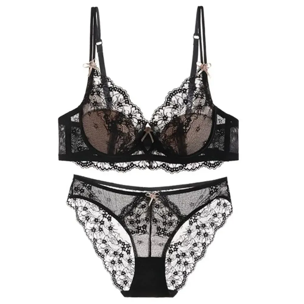 Women Lace Full‑Coverage Bra Set Thin Minimizer Push‑Up Anti‑Sag Soft Lingerie Set For Large Bust Ladies Casual Daily Intimates