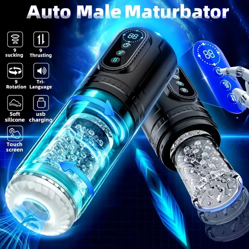 Men Electric Telescopic Sucking Masturbator Rotating Blowjob Masturbation Cup LCD Display Pocket Pussy Penis Pumps Adult Sex Toy