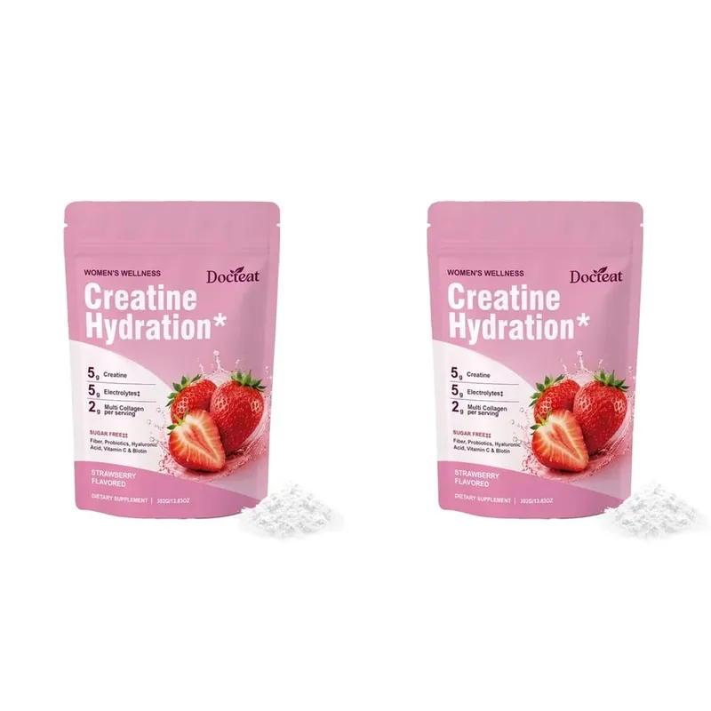 Docteat Creatine Powder Electrolytes Collagen Vitamin C Biotin Sugar Free Strawberry Flavor Women Fitness Wellness 30 Servings