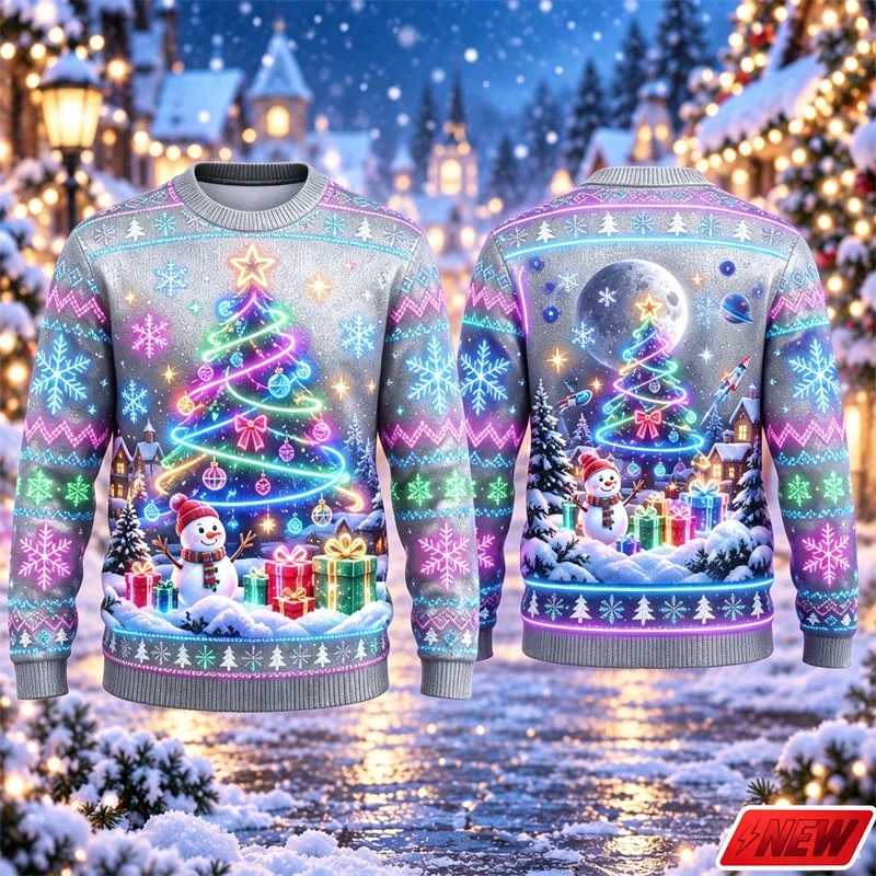 3d Print Christmas Tree Ugly Sweater Men Merry Christmas Trend Crew Neck Sweatshirts Women Neon Snowman Gift Fake Sweater Unisex