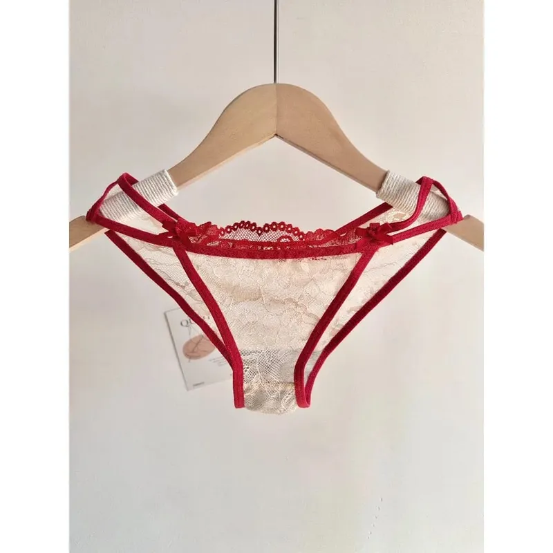 セクシーな Women Party Wedding Red Bow Lace Underwear Lingerie Set Push Up Bra Panty Small Chest Gathered Intimate Suit S-XL A-C CUP