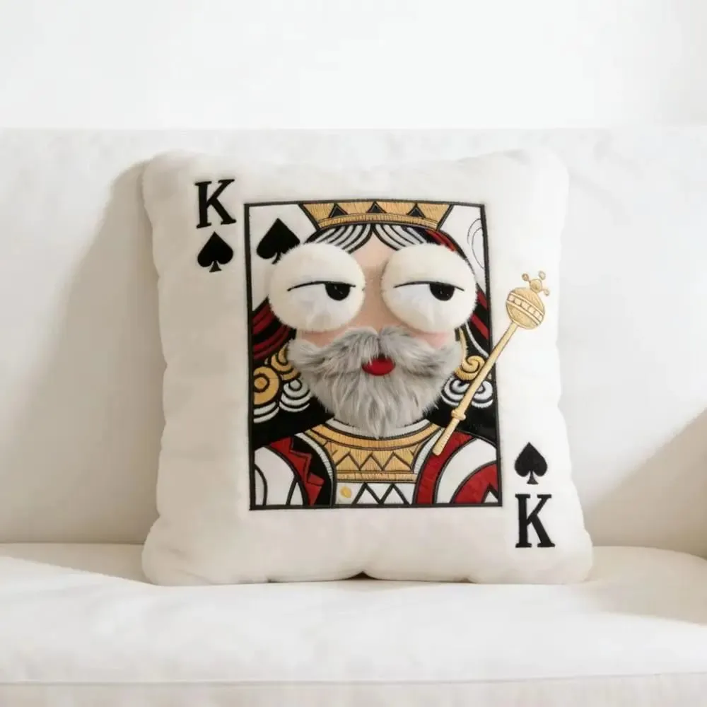 Patchwork Style Poker Card Cushion High-Value Design Card Game Theme Embroidered Pillow 3D Big Eyes Plush Cushion Gift Giving