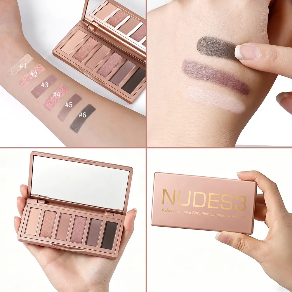 Soft Pink Eyeshadow Palette 6 Colors Matte Shimmer High Pigment Blendable Long Lasting Multi‑scene Eye Makeup Palette