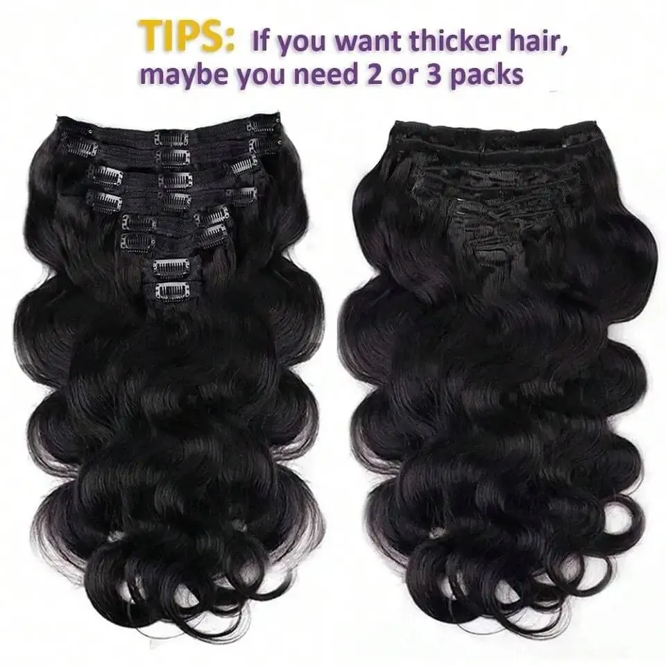 Clip in Body Wave Hair Extensions for Black Women Real Unprocessed Virgin Human Hair Clip in Extensions #1B/#2 Brown Color 120g