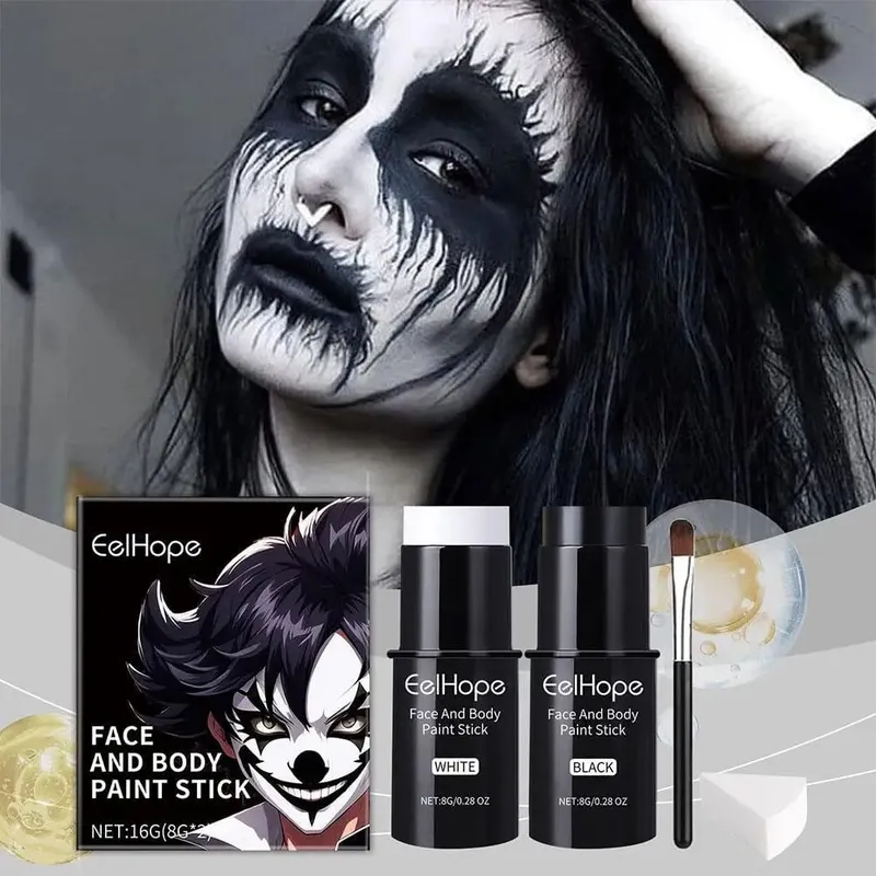 Cover Foundation Clown, bunt, langlebig, wasserfest, für Halloween, festliches Make-up, Zubehör-Set, Schwarz, Weiß, Gesichts- und Körperbemalungsset — image 6