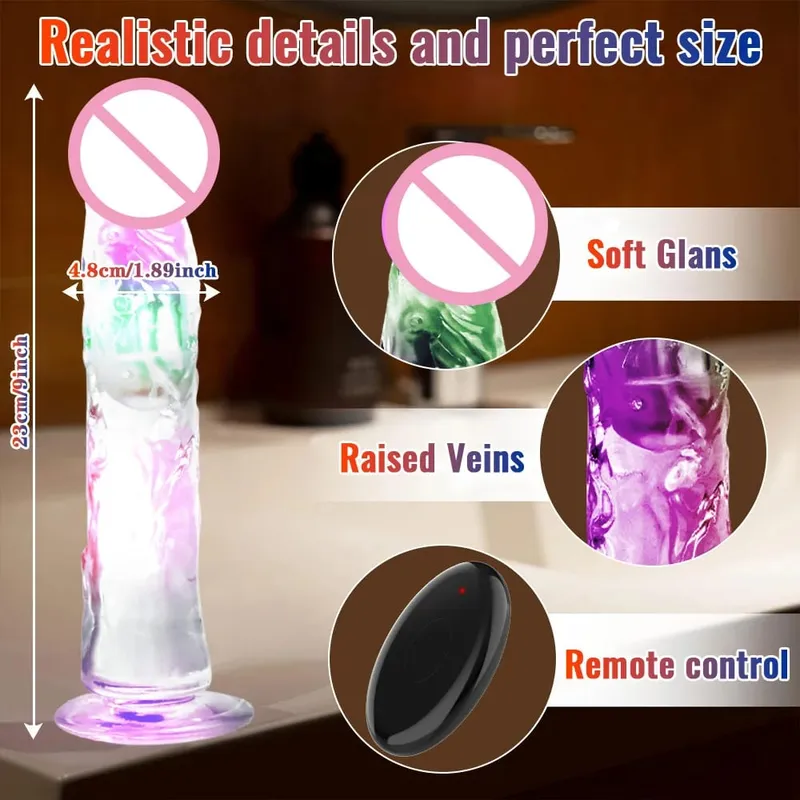 Remote Control Soft Realistic Dildo for Women G-spot Vibrator with LED Light Fake Penis Female Masturbation Sex Toy for Women