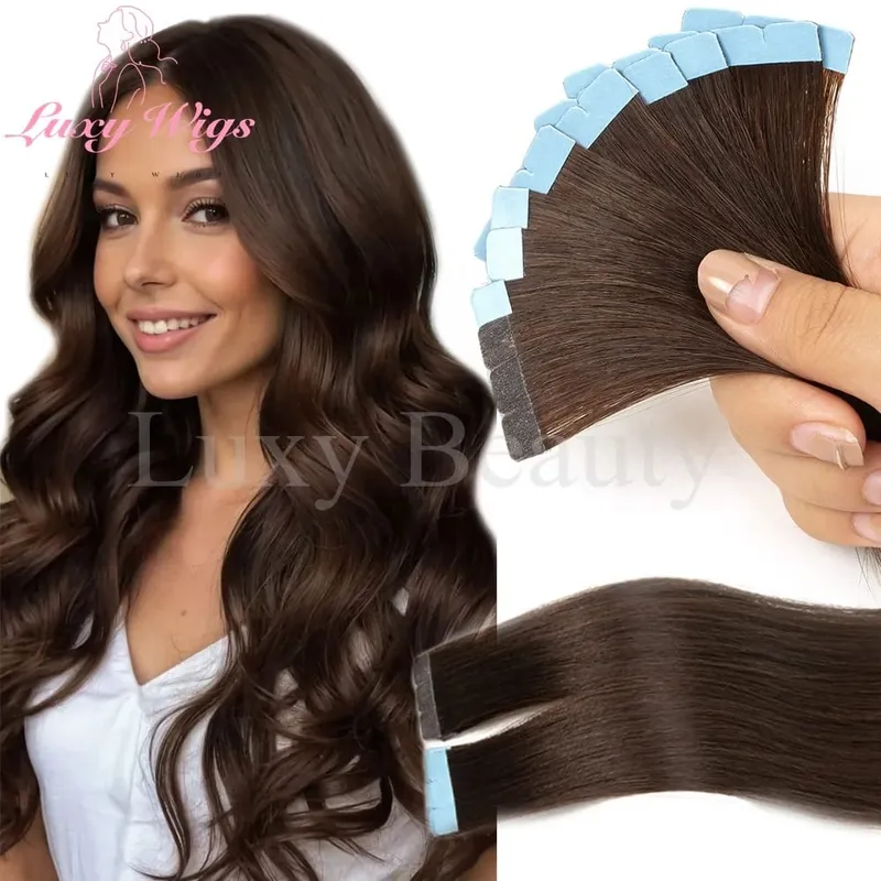 Highlights Brown Mini Tape in Human Hair Extensions Natural Black Blonde Double Side Invisible Seamless Mini Tape in Hair 10pcs