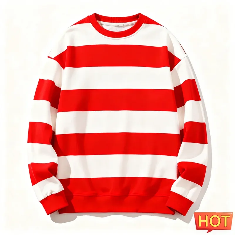 Retro Striped Graphic Sweatshirts For Men Simple Casual Long Sleeve 3D Printed Ugly Sweatshirt Loose Breathable O Neck Pullovers