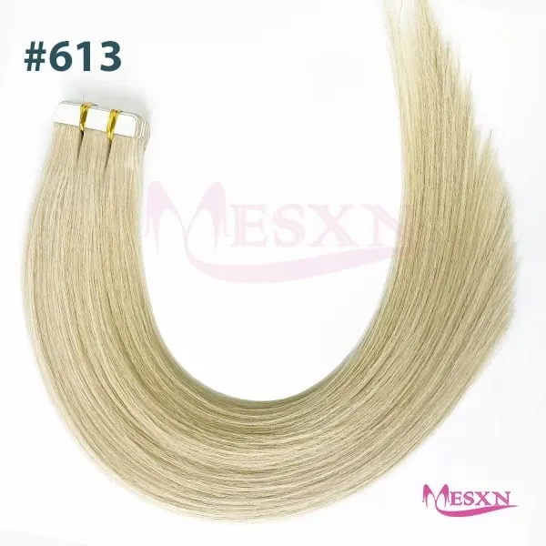 Tape In Hair Extensions 100% Real Human Hair Tape Weft InsInvisible Soft 16"-24" Brown Blonde 613 For Salon
