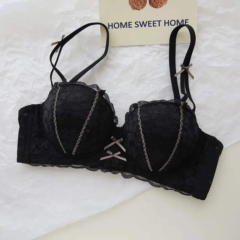 French Lace Women Bra Set Wire Free Push Up Lingerie Set Small Bust Lift Enhance Brassiere And Panty Underwear 32‑38