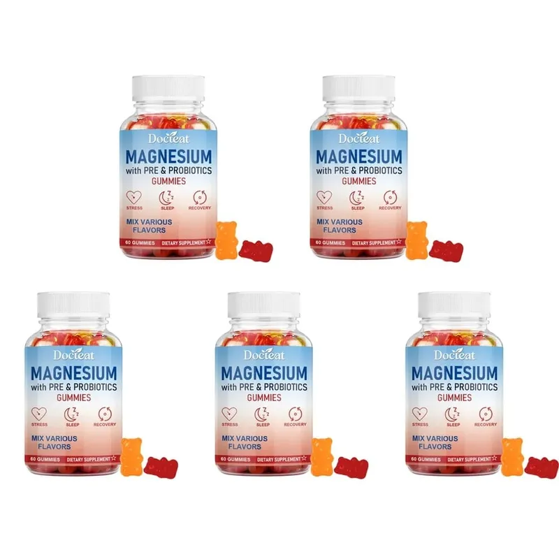Docteat Magnesium Gummies with Pre & Probiotics for Stress Relief Supports Restful Sleep Relaxation and Recovery 60 Gummies