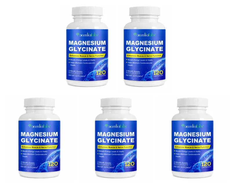 Acentiallabs Magnesium Glycinate 120 Capsules - Pure Organic Vegetarian Supports Bone Health Sleep & Muscle Nerve Support