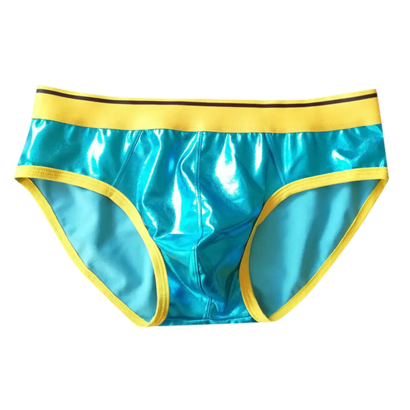 Calças triangulares masculinas de couro falso sexy reflexivo ouro diversão roupa interior elástica calças apertadas legal cueca homem japonês