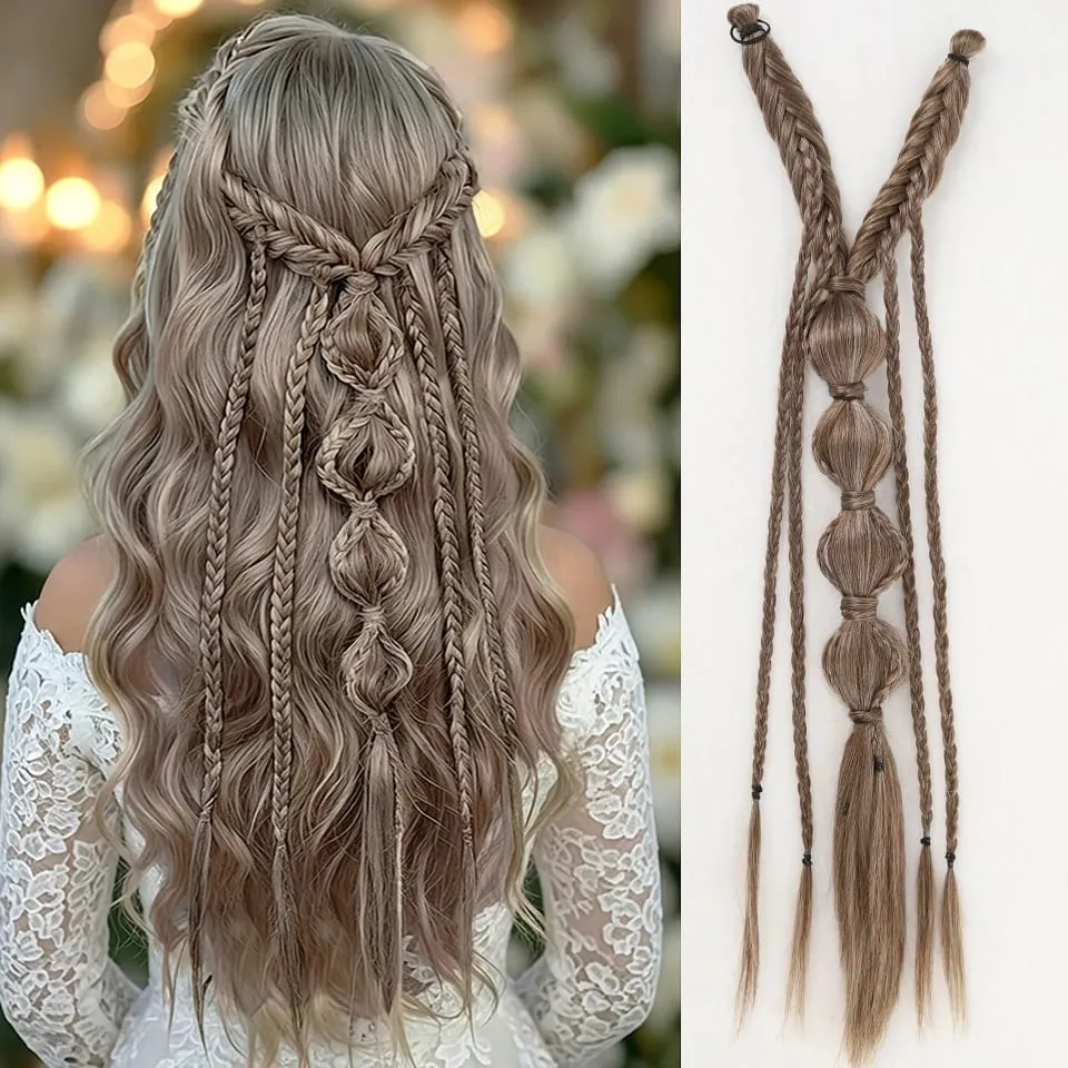Synthetic Long Twist Braid Bubble Ponytail Extensions With U-shaped BB Clip 24 Inch Braided Wig Extensions For Women Daily Party
