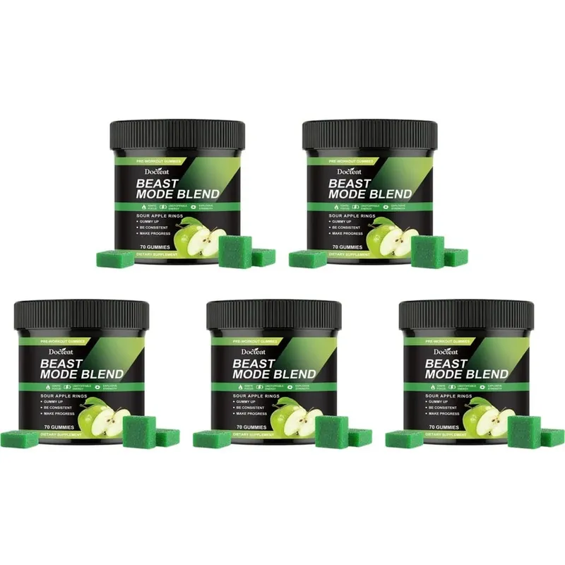 Docteat Beast Mode Blend Pre Workout Gummies Energy Focus & Endurance Support for Strength Training & Active Gym Days 70 Count