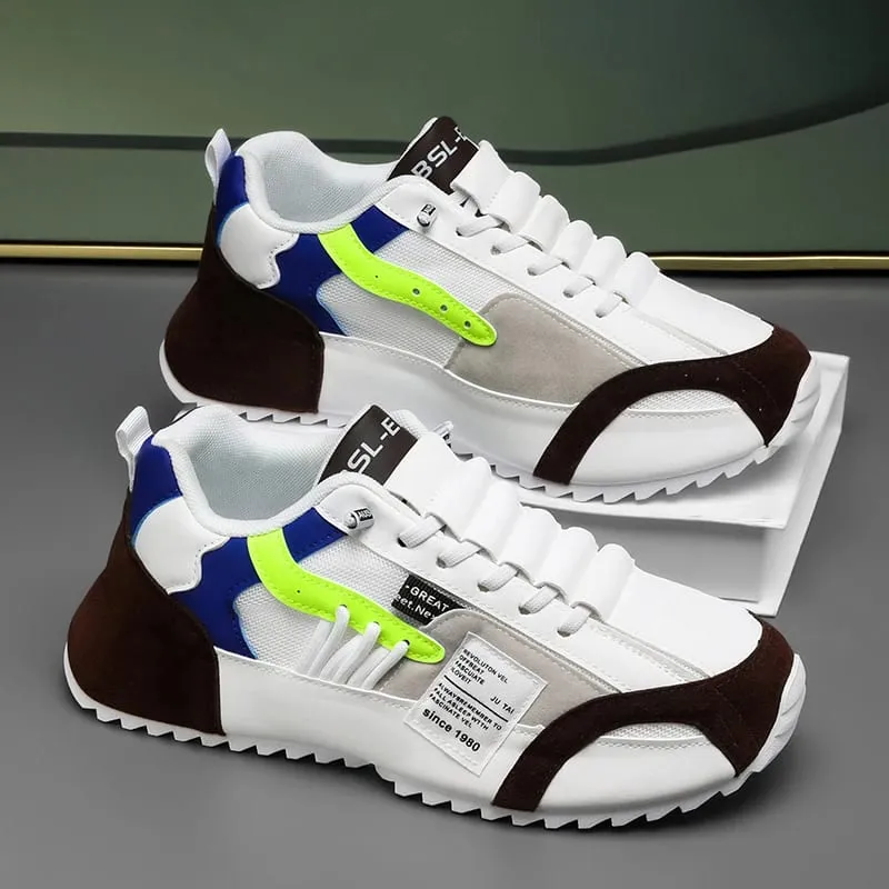 1pair Vintage Style Men'S Breathable Mesh Thick Sole Dad Sneakers - Casual Sports Running Shoes with Lace-Up Closure Faux & Fab