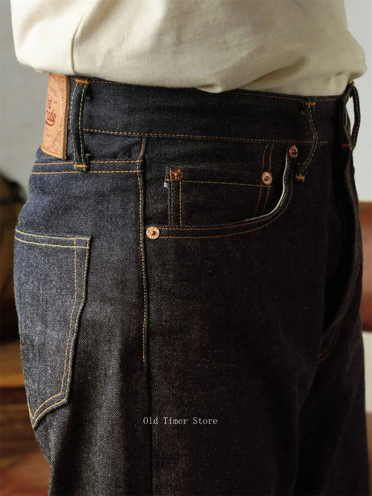 Red Tornado 55501 Raw Selvedge Jeans Loose Straight Leg Button Fly Denim Trousers for Men