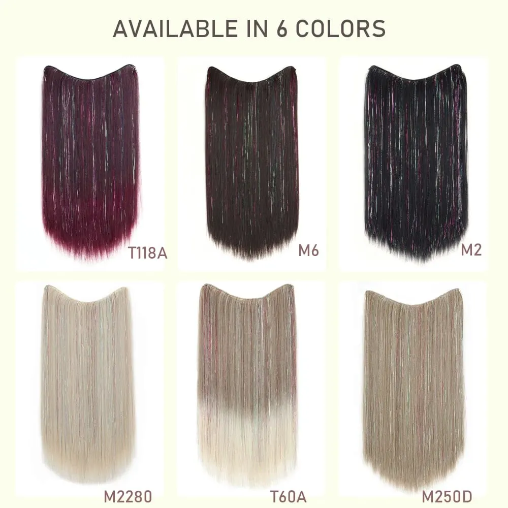 24Inch High‑Temp Fiber Straight Synthetic Long Hair Extensions Mixed Shiny Laser Tinsel Strands Hairpiece Women Party Halloween