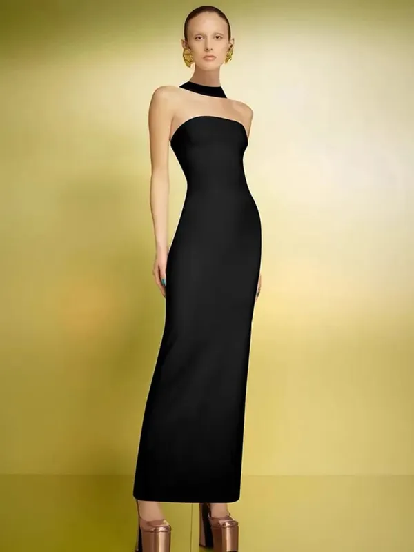 Femmes célébrité Sexy dos nu licou rouge blanc Maxi longue été pansement robe moulante 2025 élégant soirée Club tenue de fête