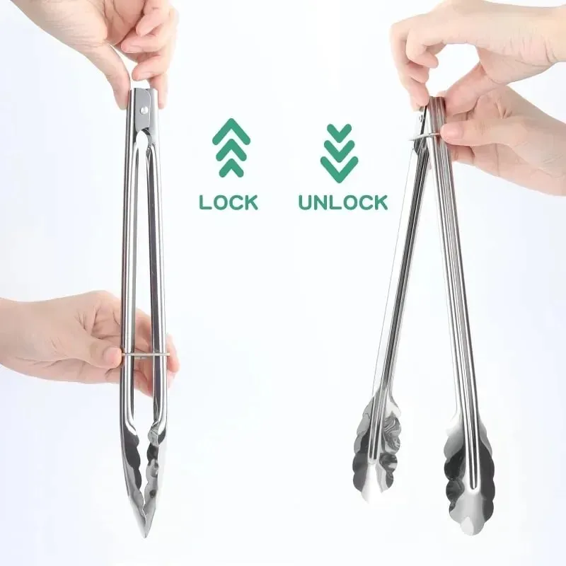 Stainless Steel Food Tongs Food Grade Meat Steak Barbecue Tong Multi-size Non Slip Long Handle Bread Clips Kitchen Cooking Tools