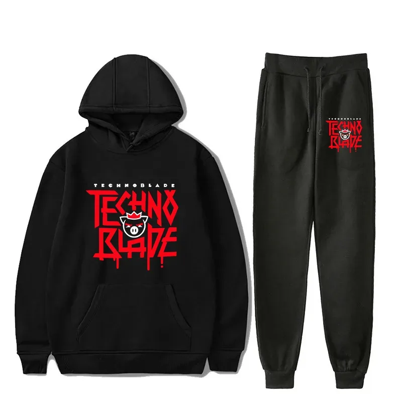 Harajuku Comfortable technoblade Print Sweatshirt Sweatpants Suit Men/Women Hoodies+ Trousers Suit Cute 2 Piece Set Clothes