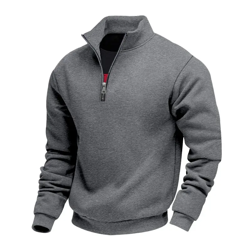 2026 New Fleece Lined Half Zip Sweatshirt for Men, Autumn Winter Solid Color Plus Size Casual Pullover Hoodie Daily Leisure Wear