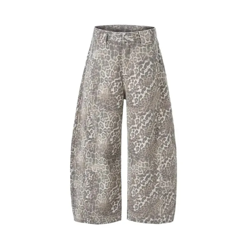 2026 New Vintage Distressed Leopard Printed Y2K Jeans Men's High Street Baggy Curved Denim Pants Hip Hop Fashion Punk Jean — image 7