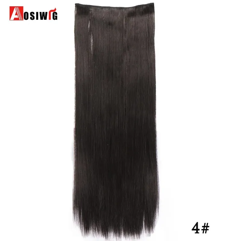 Extensiones de cabello sintético para mujer, postizos falsos naturales, largos y rectos, Color negro y marrón, alta temperatura, 5 clips