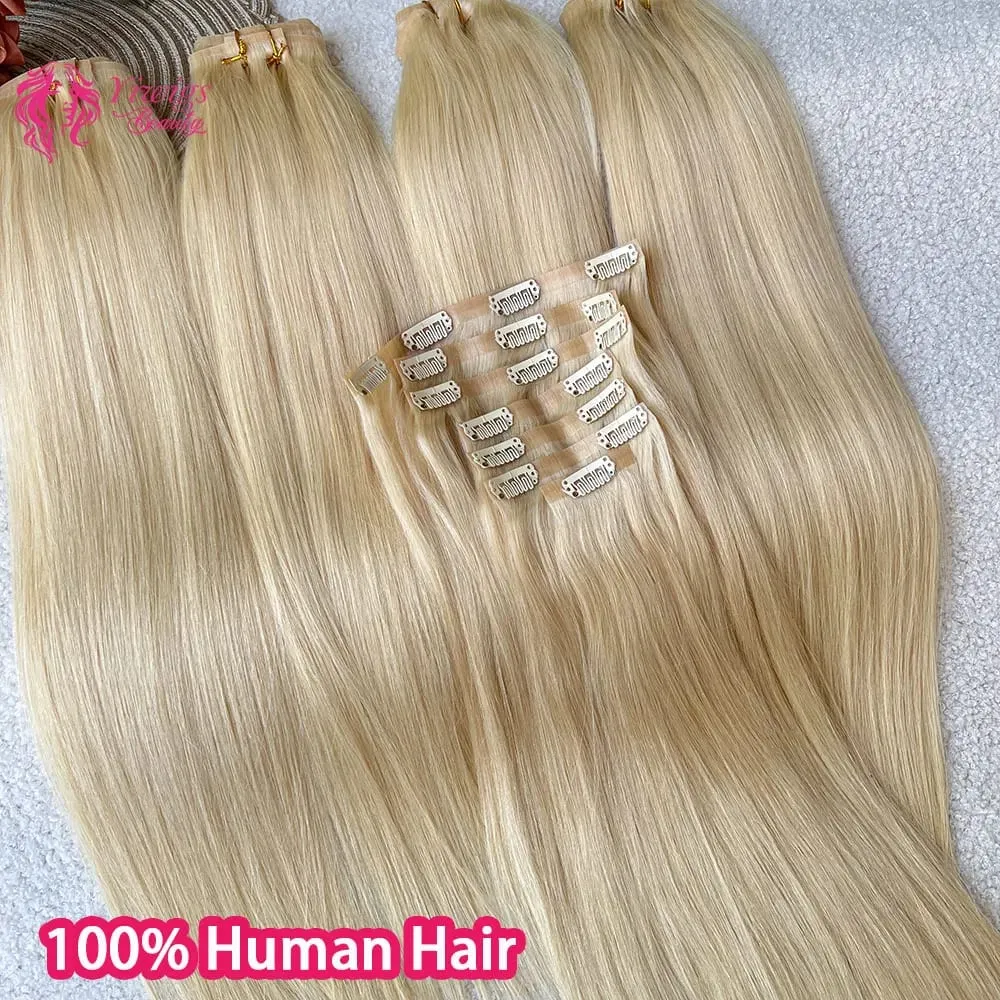 #613 Blonde Clip in Hair Extensions Human Hair Straight Virgin Human Hair Extensions Clip ins for Women 120g/7Pcs