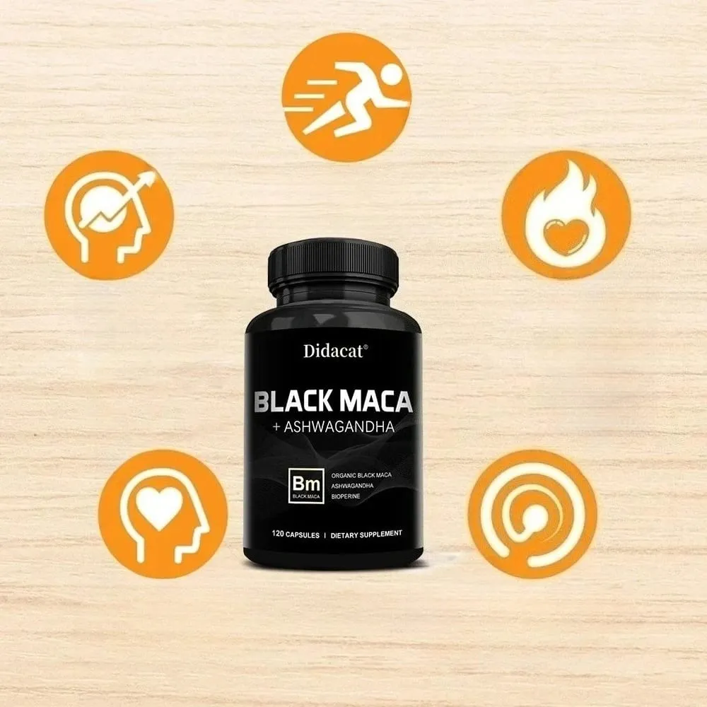 Organic Black Maca + Ashwagandha - High-concentration Black Maca Capsules for Men Supporting Strength Endurance and Vitality
