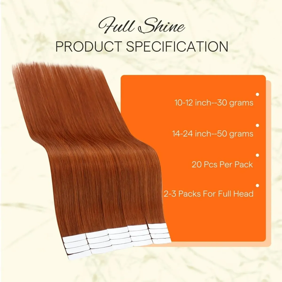 [New Color] Full Shine Tape in Hair Extensions Human Hair Brazilian Remy Straight Hair Extensions 20 Pcs 50G for Women