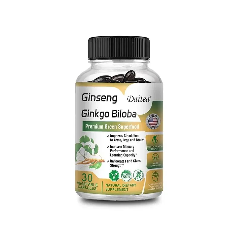 Premium Ginseng + Ginkgo - Nootropic Brain Supplement Hukommelse & koncentrationscirkulation & energiboost 120 kapsler