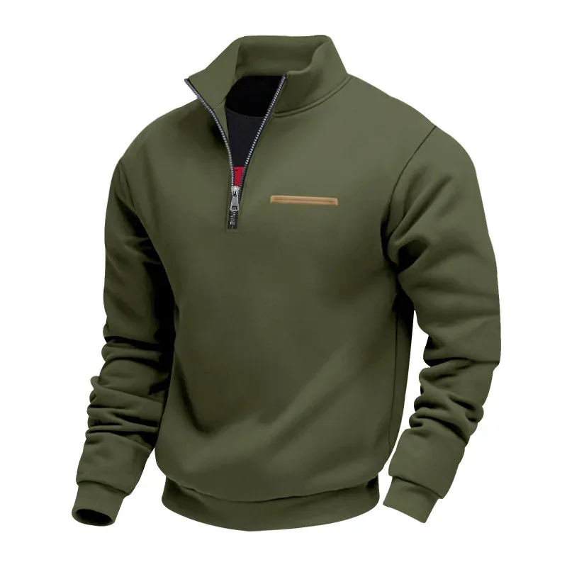 Men's Quarter Zip Sweatshirt Stand Collar Long Sleeve Pullover Casual Fleece Warm Sweatshirt With Chest Decorative Stripe