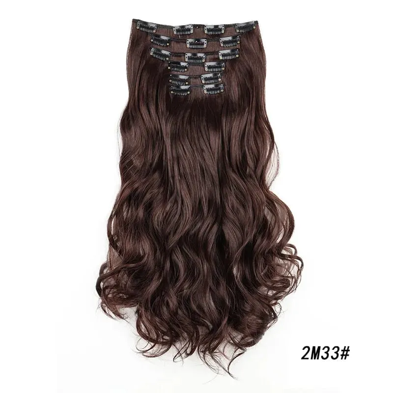 Synthetic Long Curly 16 Clips Hair Extension Heat Resistant Fiber Black Brown Hairpiece for Women Cosplay Wig Halloween Wig Part