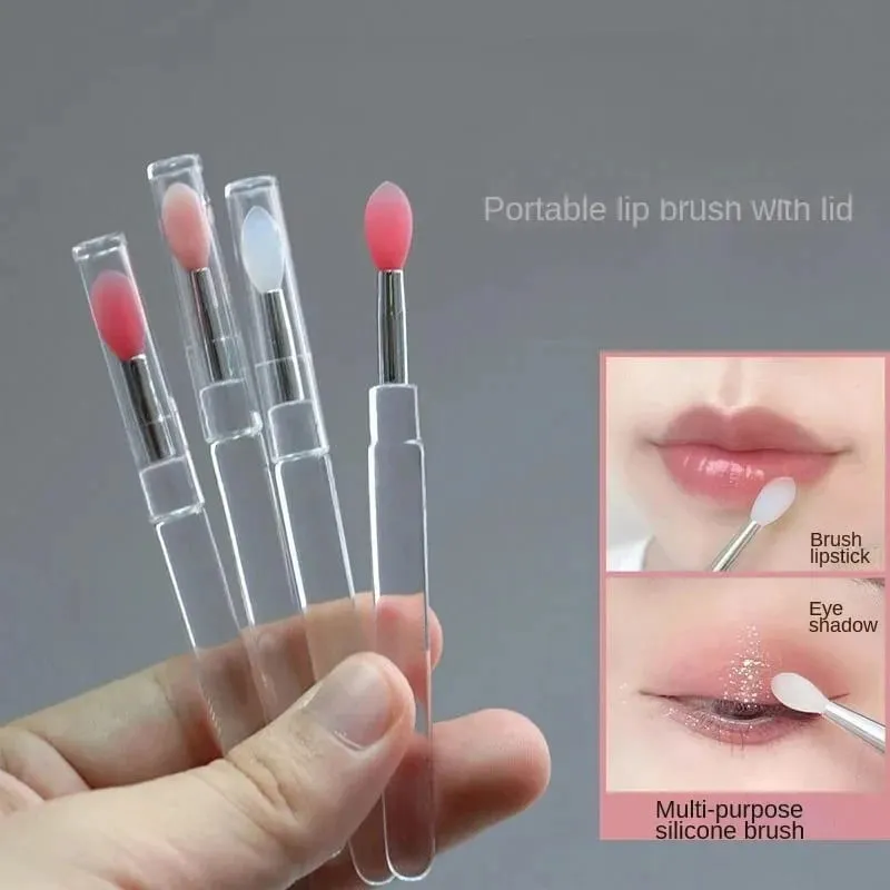 1/2/3/4pcs Portable Silicone Lip Brush With Cover Soft Multifunctional Lip Balm Applicator Lipstick Lipgloss Makeup Brushes