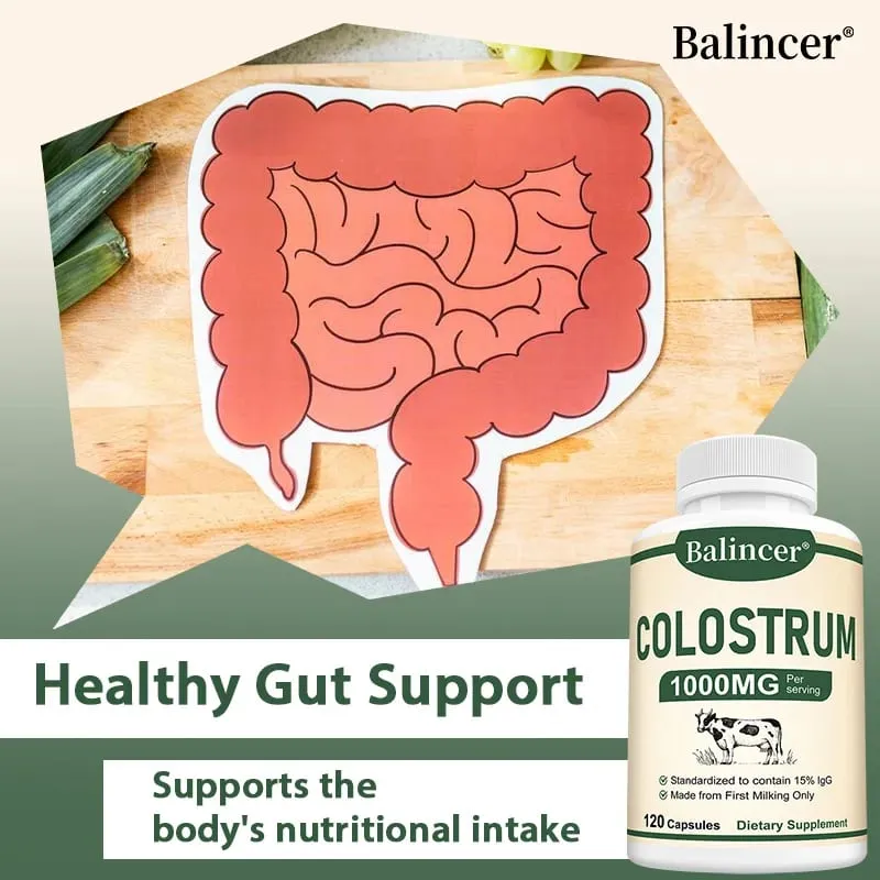 Colostrum 1000mg Capsules Support Gut Digestive Health Immune Defense Muscle Recovery Focus Skin Hair & Nails Wellness