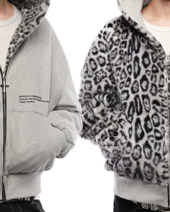 Leopard Print Two Sides Retro Fashion Wearing Loose Zipper Hoodie Men High Street Trend Punk Casual Oversized Sweatshirts Women