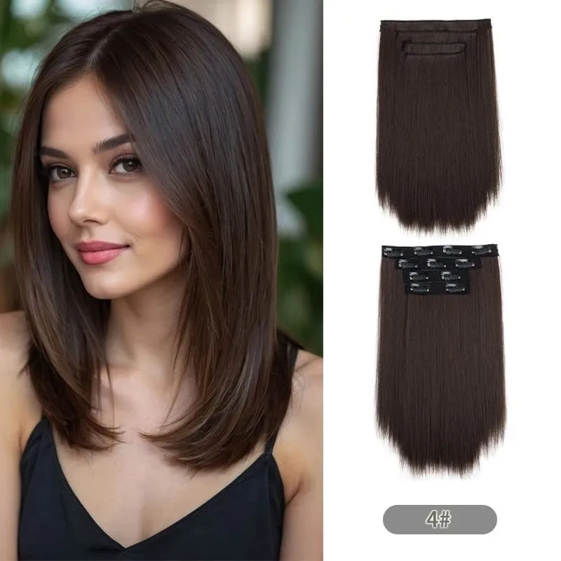 35CM Syntetisk 4 stk/sæt Clips i hårforlængelser Kort lige frisure Blond sort hårstykker Varmebestandigt falsk hår — image 9