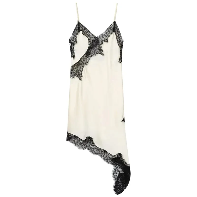 Slip Womens Dresses Sleeveless Black Lace Dress Woman Asymmetrical Elegant Party Dresses Sexy Backless Satin Yellow Dress