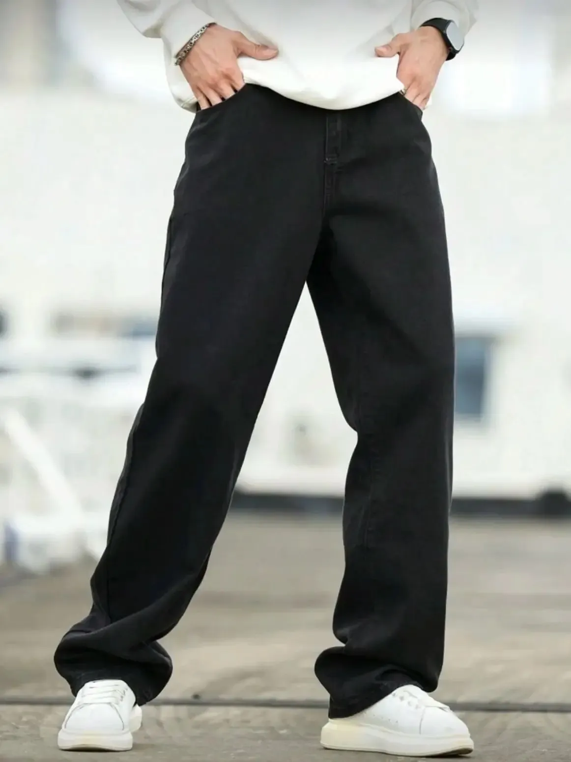 Men's Wide Leg Jeans - Oversized Straight Fit Denim Pants with Casual Drop Crotch — image 5