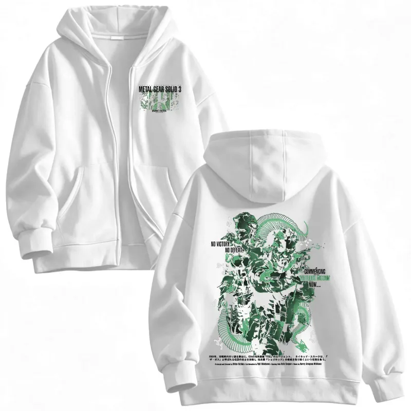 Metal Gear Solid 3 Snake Eater MGS3 Naked Snake The Boss Game Zipper Hoodies Men's Women Zip Up Hooded Sweatshirts Jackets Coats