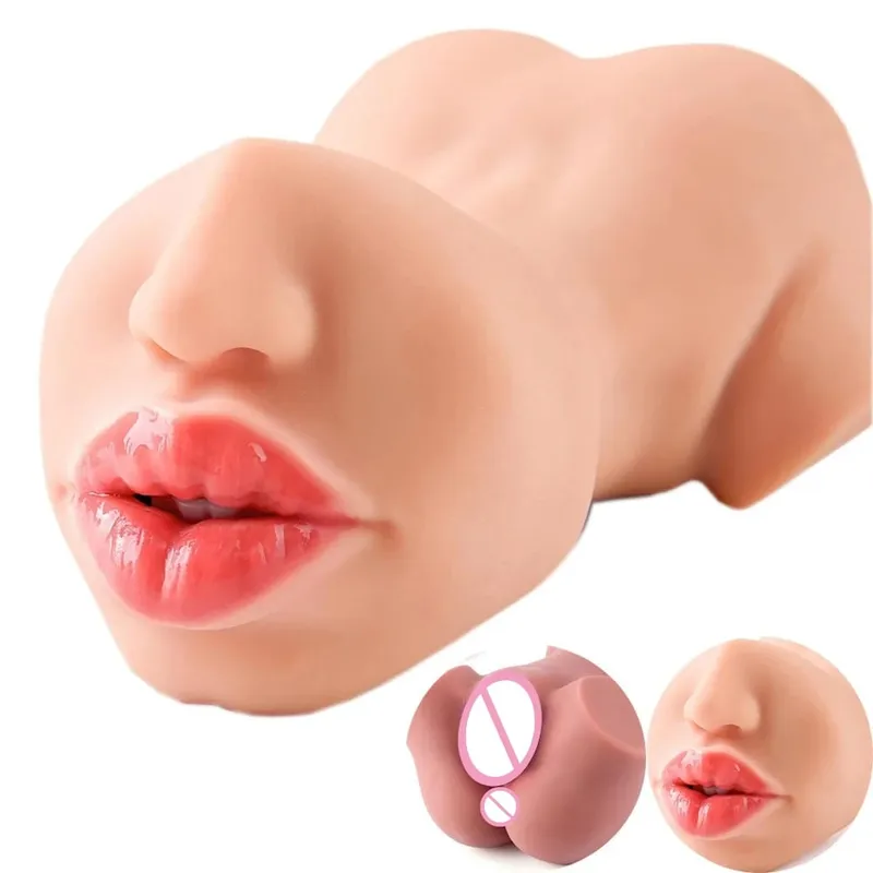 1pc Double-Ended Male Masturbation Sex Toy with Realistic Sexy Plump Lips Pocket Stroker Toy with Mouth Tongue&Textured Vagina — image 8