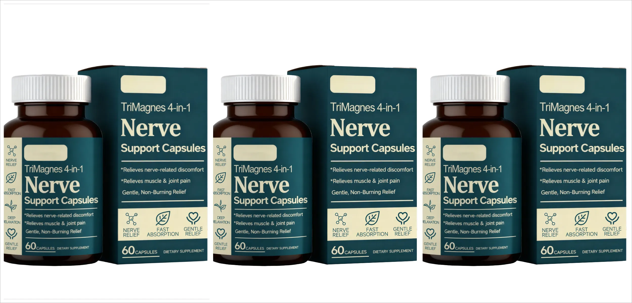 4-in-1 Magnesium Nerve Support Capsules with Citrate Glycinate Malate & Turmeric Extract 60 CT Fast Absorption Formula