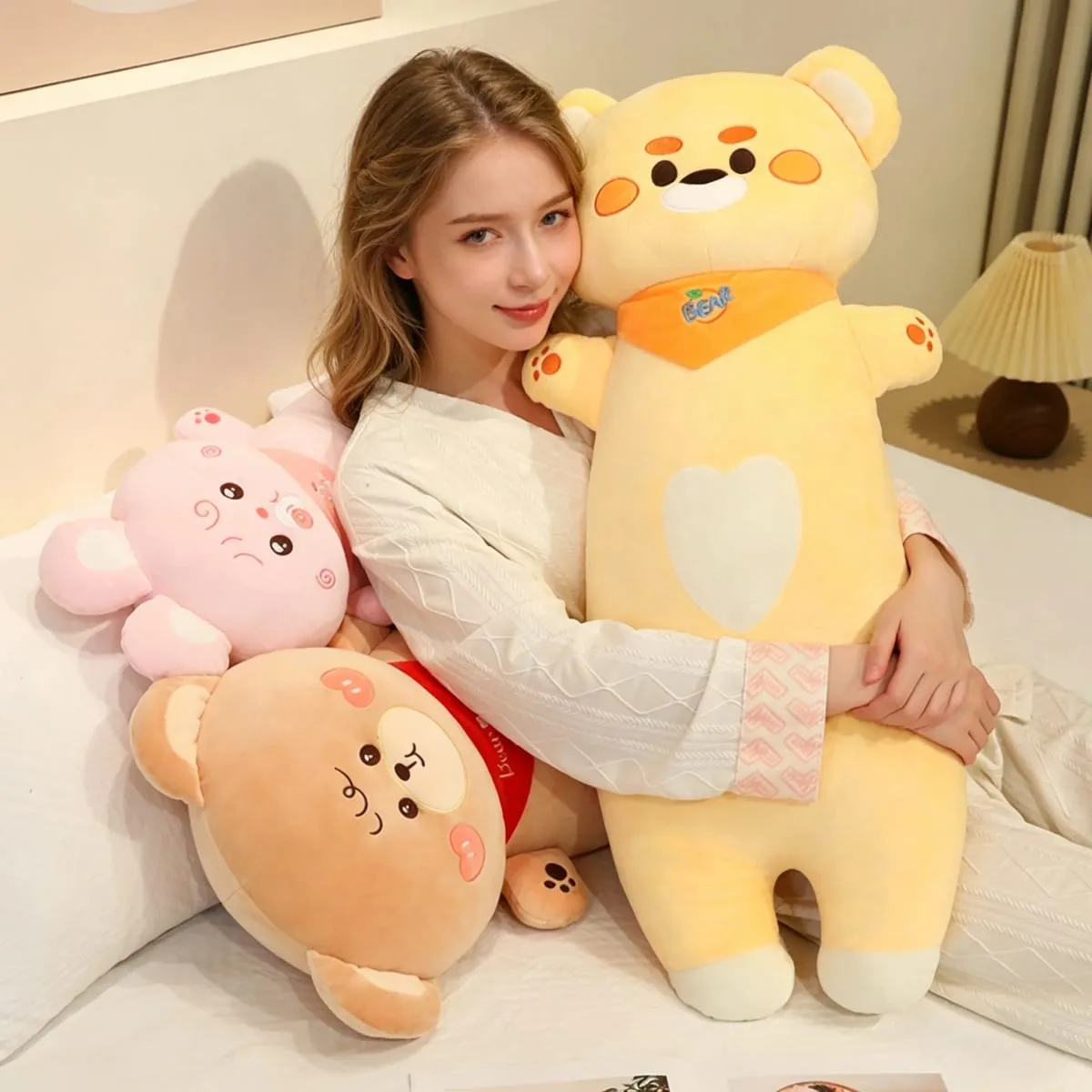 Aninimal Plush Pillow 60/80cm Rabbit Pig Bear Stuffed Cushion Kawaii Home Decor Toys Accompany Sleep Toy Birthday Surprise Gift