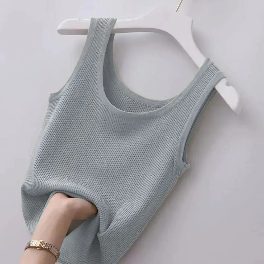 2024 Polyester Sexy Sleeveless Camisole Basic Top Solid Color Summer Camisole Streetwear Tees T-Shirt Spring Knitted Tank Women — image 13