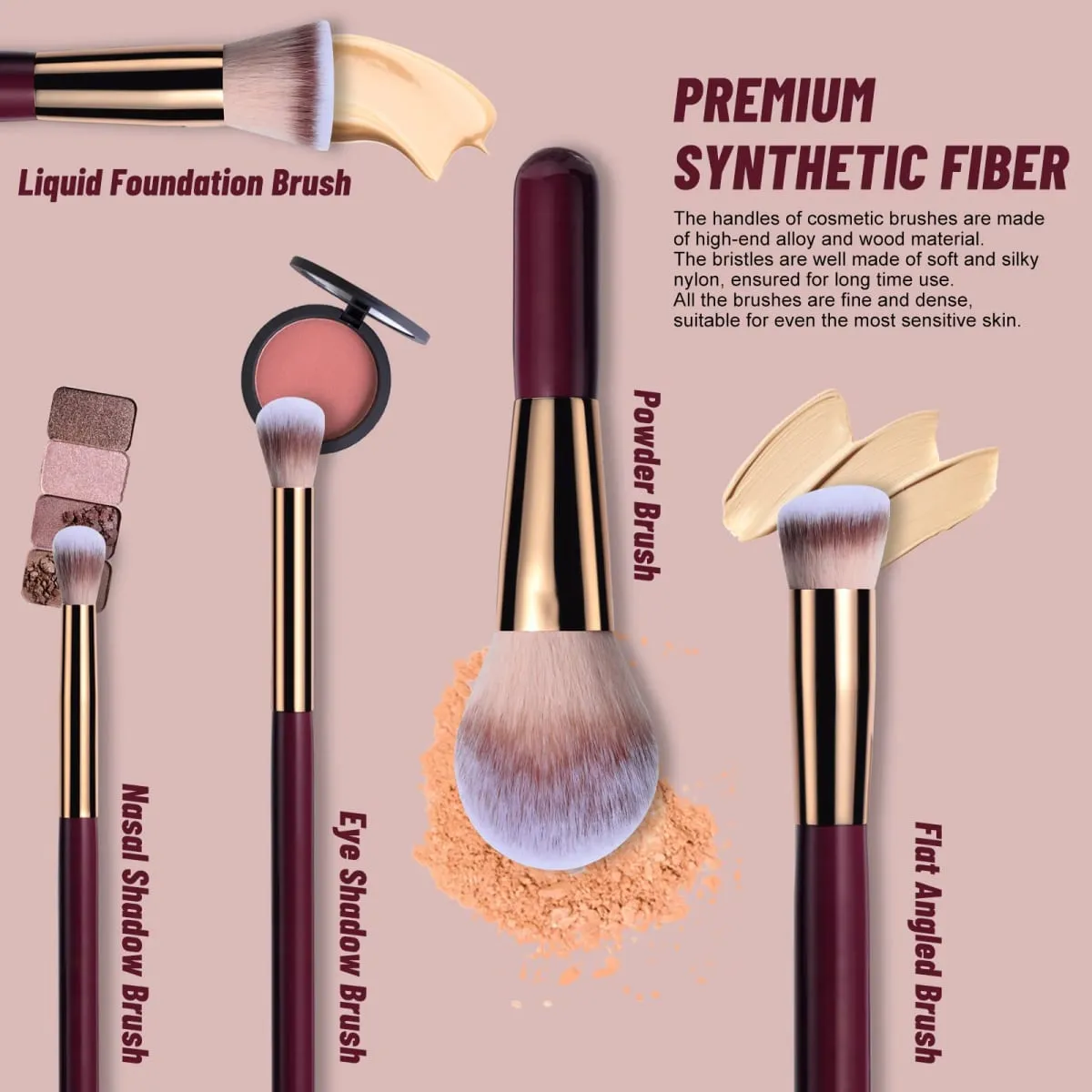 14-teiliges Make-up-Pinsel-Set mit beleuchtetem Spiegel, tragbares Make-up-Pinsel-Set mit kurzem Griff und LED-Licht, wiederaufladbar über USB