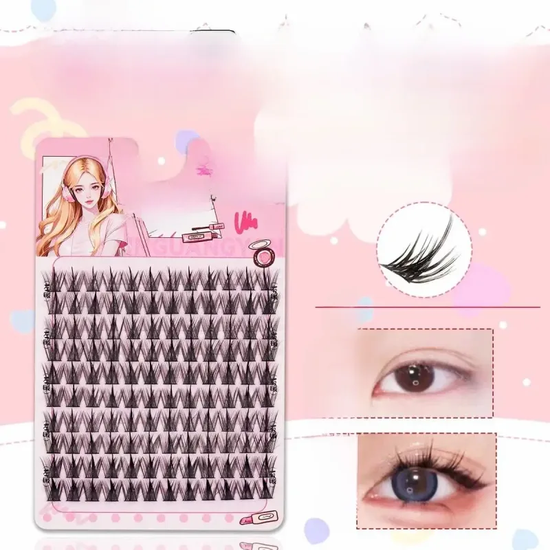 60 Clusters of Brown Natural Fox-Style Cat Eye False Eyelashes Makeup Tools Natural Segmented Eyelash Bundles Makeup Tools