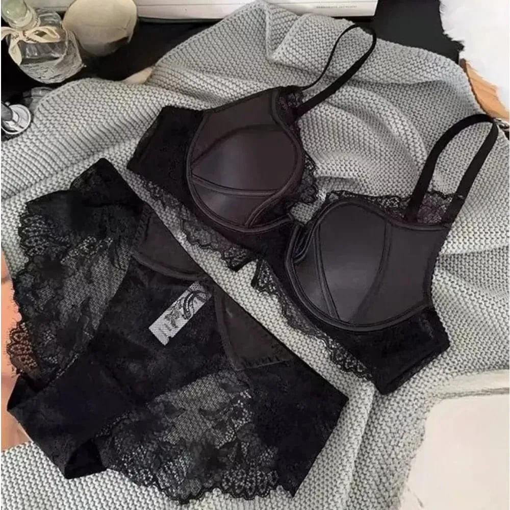 Elegant French Satin Lace Bra Sexy Push Up Minimizer Full Coverage Anti Sagging Wireless Thin Luxury Lingerie 32-38AB